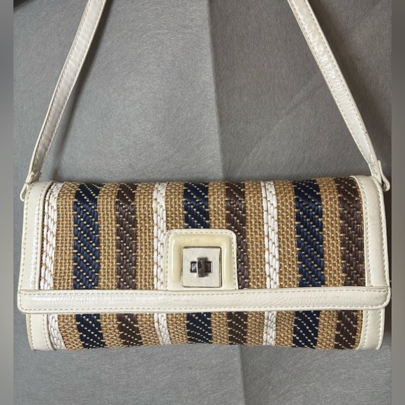 Sondra Roberts Handbags - Sondra Roberts Burlap Woven Striped Boho Buckle Retro Shoulder Bag Purse Handbag